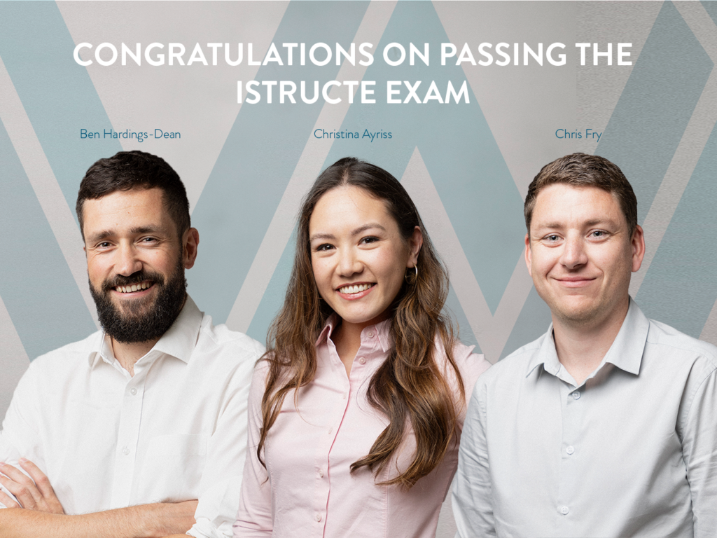 Christina Ayriss, Chris Fry, and Ben Hardings-Dean pass their IStructE exam